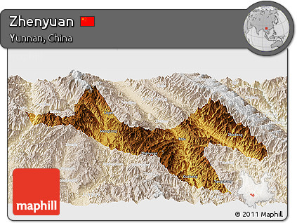 Physical Panoramic Map of Zhenyuan, lighten