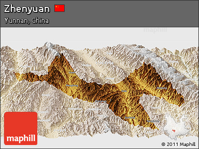 Physical Panoramic Map of Zhenyuan, lighten