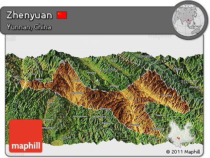 Physical Panoramic Map of Zhenyuan, satellite outside