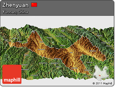 Physical Panoramic Map of Zhenyuan, satellite outside
