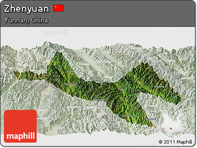 Satellite Panoramic Map of Zhenyuan, lighten