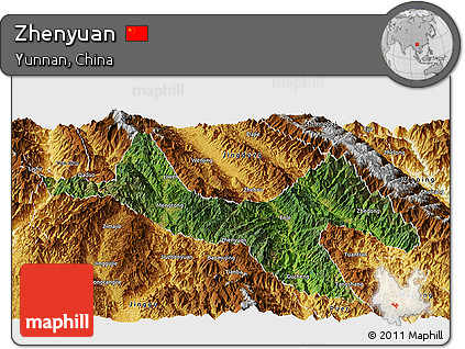 Satellite Panoramic Map of Zhenyuan, physical outside