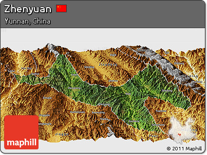 Satellite Panoramic Map of Zhenyuan, physical outside