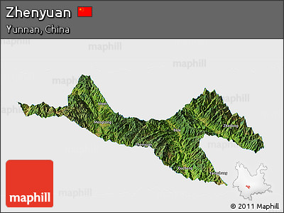 Satellite Panoramic Map of Zhenyuan, single color outside