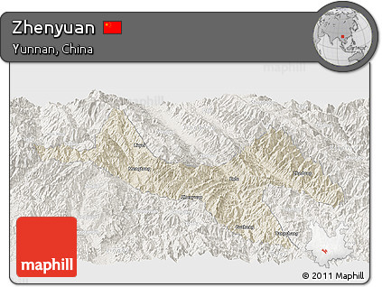 Shaded Relief Panoramic Map of Zhenyuan, lighten