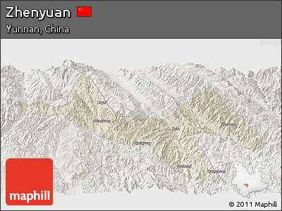 Shaded Relief Panoramic Map of Zhenyuan, lighten