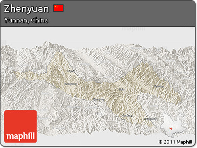 Shaded Relief Panoramic Map of Zhenyuan, lighten