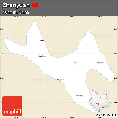 Classic Style Simple Map of Zhenyuan, single color outside