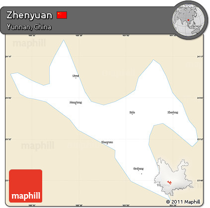 Classic Style Simple Map of Zhenyuan, single color outside