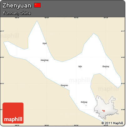 Classic Style Simple Map of Zhenyuan, single color outside