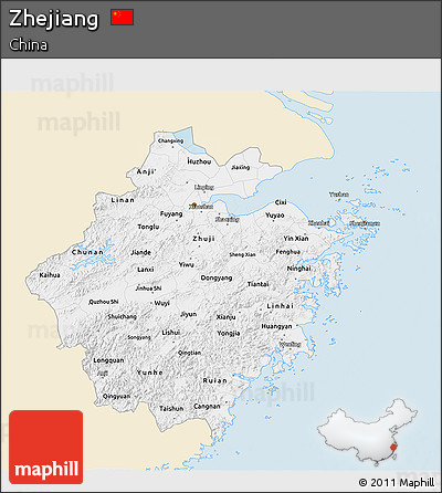 Classic Style 3D Map of Zhejiang, single color outside