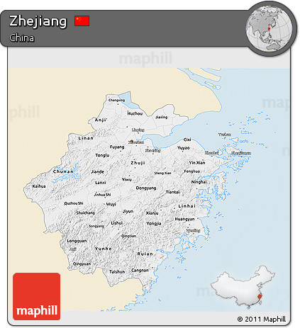 Classic Style 3D Map of Zhejiang, single color outside