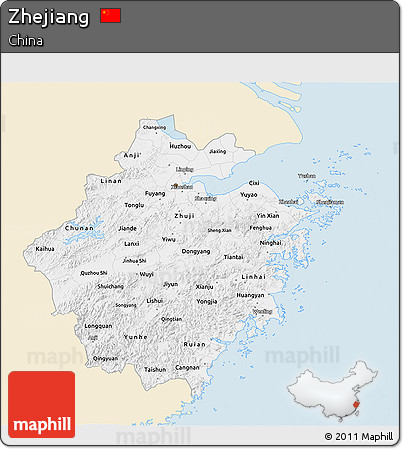 Classic Style 3D Map of Zhejiang, single color outside