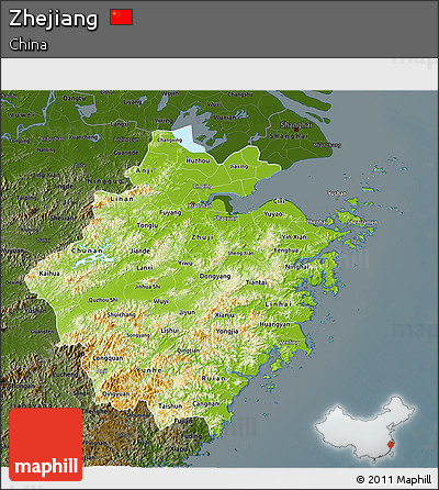 Physical 3D Map of Zhejiang, darken