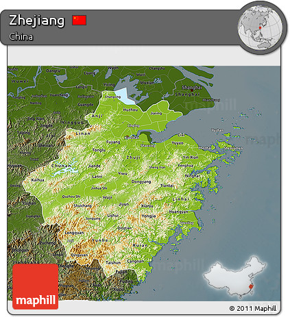 Physical 3D Map of Zhejiang, darken