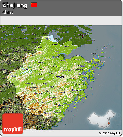 Physical 3D Map of Zhejiang, darken