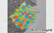 Political 3D Map of Zhejiang, darken, desaturated