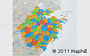 Political 3D Map of Zhejiang, lighten, semi-desaturated