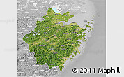 Satellite 3D Map of Zhejiang, lighten, desaturated