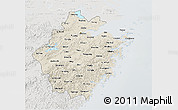 Shaded Relief 3D Map of Zhejiang, lighten, semi-desaturated