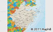 Shaded Relief 3D Map of Zhejiang, political outside