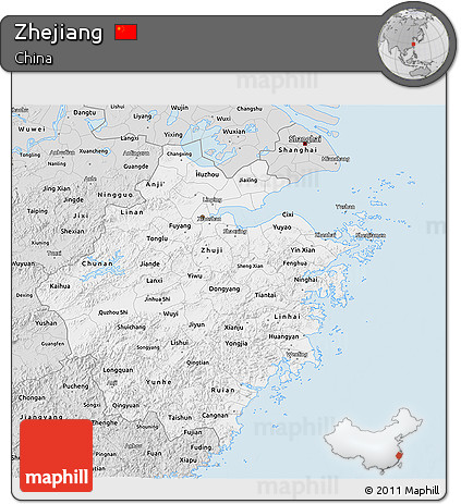 Silver Style 3D Map of Zhejiang