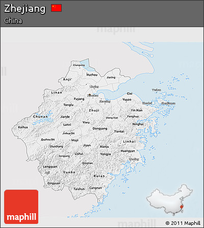 Silver Style 3D Map of Zhejiang, single color outside
