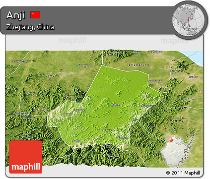Physical 3D Map of Anji, satellite outside
