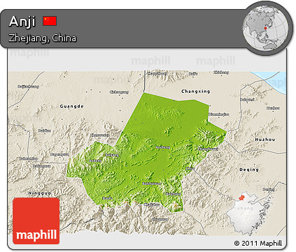 Physical 3D Map of Anji, shaded relief outside