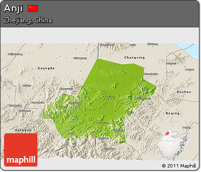 Physical 3D Map of Anji, shaded relief outside