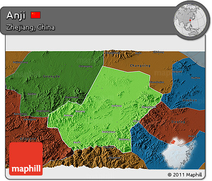 Political 3D Map of Anji, darken