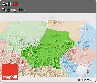 Political 3D Map of Anji, lighten