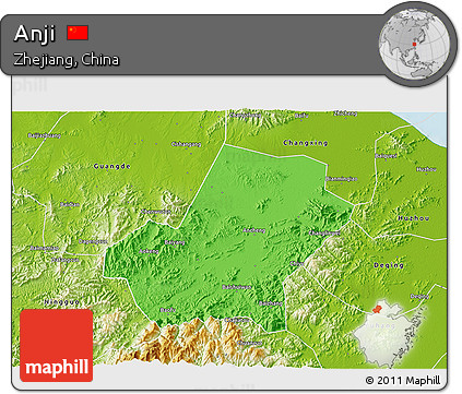 Political 3D Map of Anji, physical outside