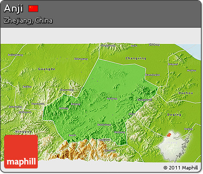 Political 3D Map of Anji, physical outside