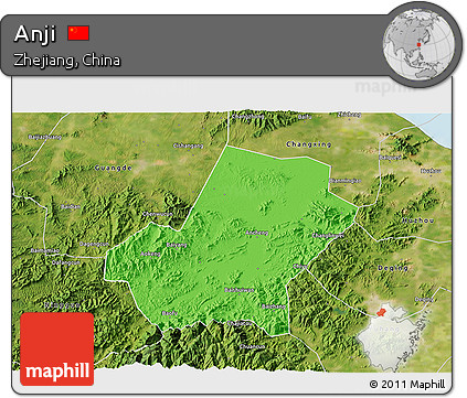 Political 3D Map of Anji, satellite outside
