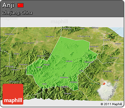 Political 3D Map of Anji, satellite outside