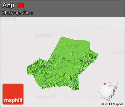 Political 3D Map of Anji, single color outside