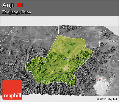 Satellite 3D Map of Anji, desaturated