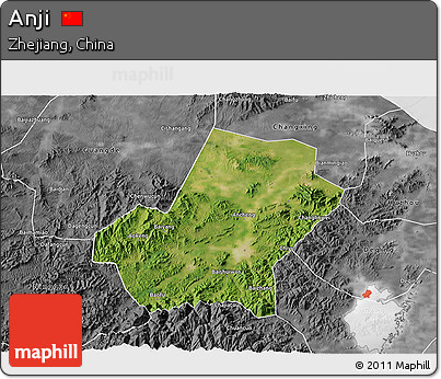 Satellite 3D Map of Anji, desaturated