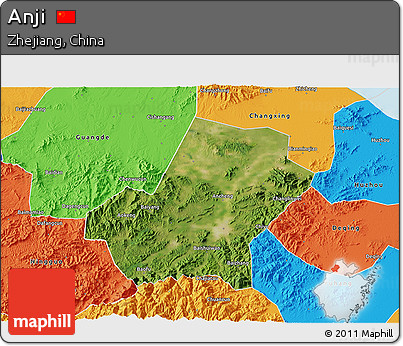 Satellite 3D Map of Anji, political outside