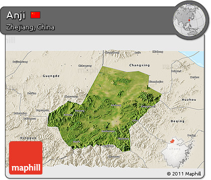 Satellite 3D Map of Anji, shaded relief outside