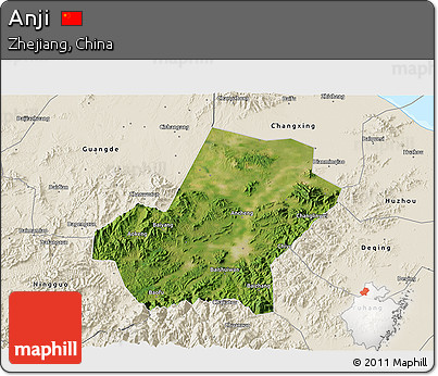 Satellite 3D Map of Anji, shaded relief outside