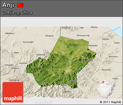 Satellite 3D Map of Anji, shaded relief outside