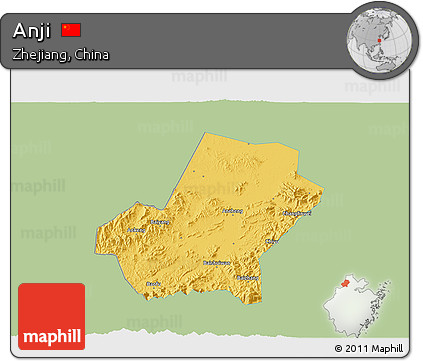 Savanna Style 3D Map of Anji, single color outside