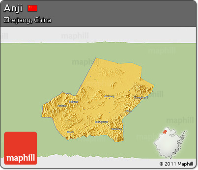 Savanna Style 3D Map of Anji, single color outside