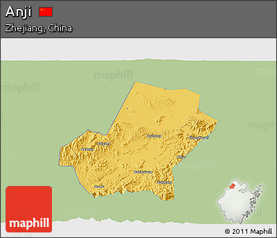 Savanna Style 3D Map of Anji, single color outside