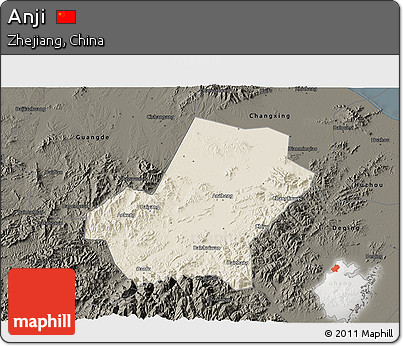 Shaded Relief 3D Map of Anji, darken