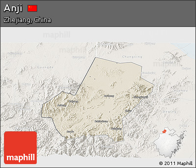 Shaded Relief 3D Map of Anji, lighten