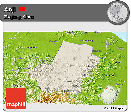 Shaded Relief 3D Map of Anji, physical outside