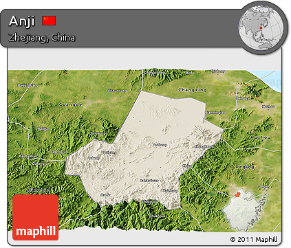 Shaded Relief 3D Map of Anji, satellite outside